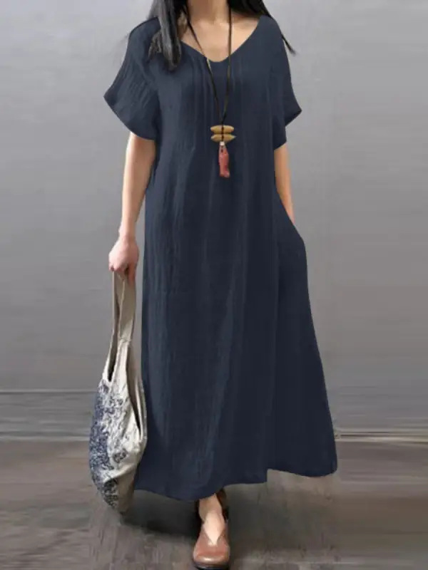 Women's Regular Dress Simple Style V Neck Pocket Half Sleeve Solid Color Maxi Long Dress Daily display picture 5