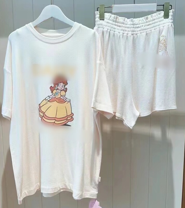 【他社とは違う】プリンセスかわいい女の子漫画プリントラウンドネックショーツホーム服セット|undefined