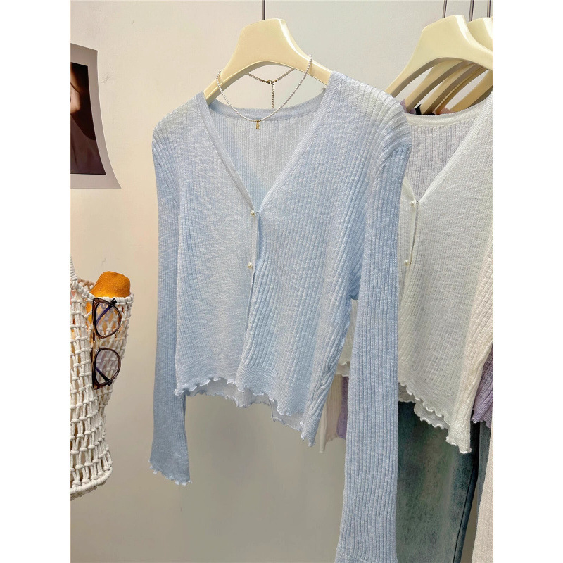Blue Ice Silk Thin Knit Sun Protection Shirt for Women Summer 2025 New Style with Camisole Cardigan Small Shawl Outerwear
