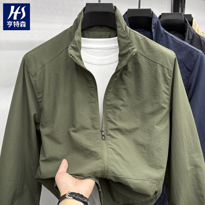 Cross-Border Men's Outdoor Commuter Jacket Men's Autumn New Stand-Up Collar Zipper Solid Color Casual Windproof Jacket for Men