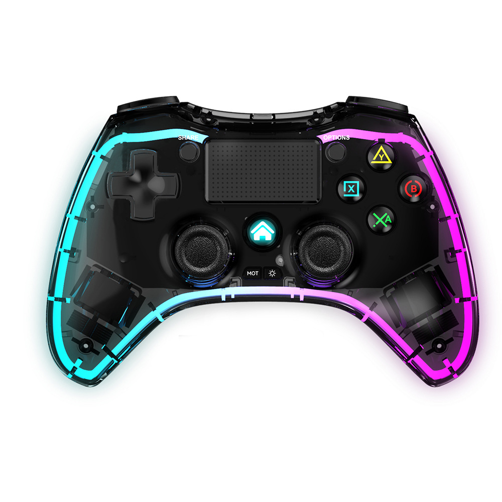 PS4 GamePad transparente RGB deslumbrante luz inalámbrica Bluetooth interruptor de la computadora teléfono móvil GamePad