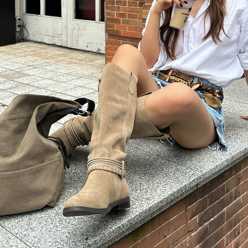 牛皮版~小众复古西部牛仔靴2025新款秋冬穿搭长筒靴堆堆靴子女靴|undefined