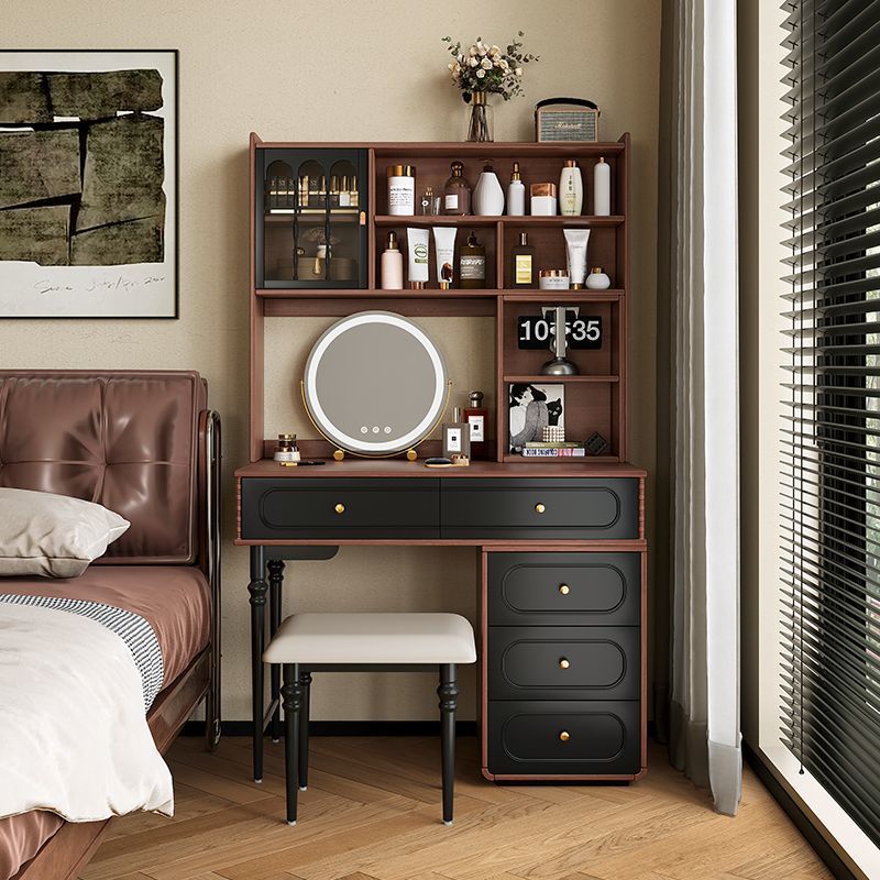 Home Retro Solid Wood Dressing Table Bedroom Simple Modern American Black Mid-Century Style Storage Cabinet Integrated Dressing Table