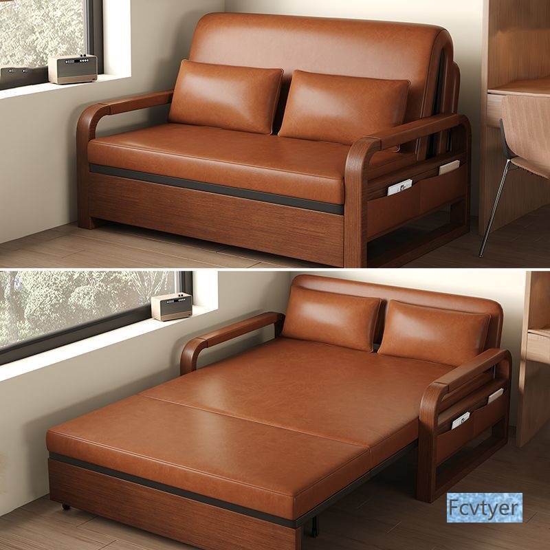 Changyuebang Retractable Bed Multi-Functional Living Room Wax Leather Sofa New Sofa Bed Double One-Piece Chinese Folding Bed