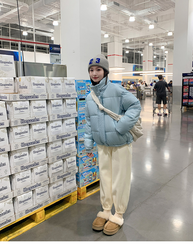 Katoenen jack dames korte 2023 winter nieuwe stijl kleine staande kraag donsjack verdikte katoenen damesjack_voghion.com