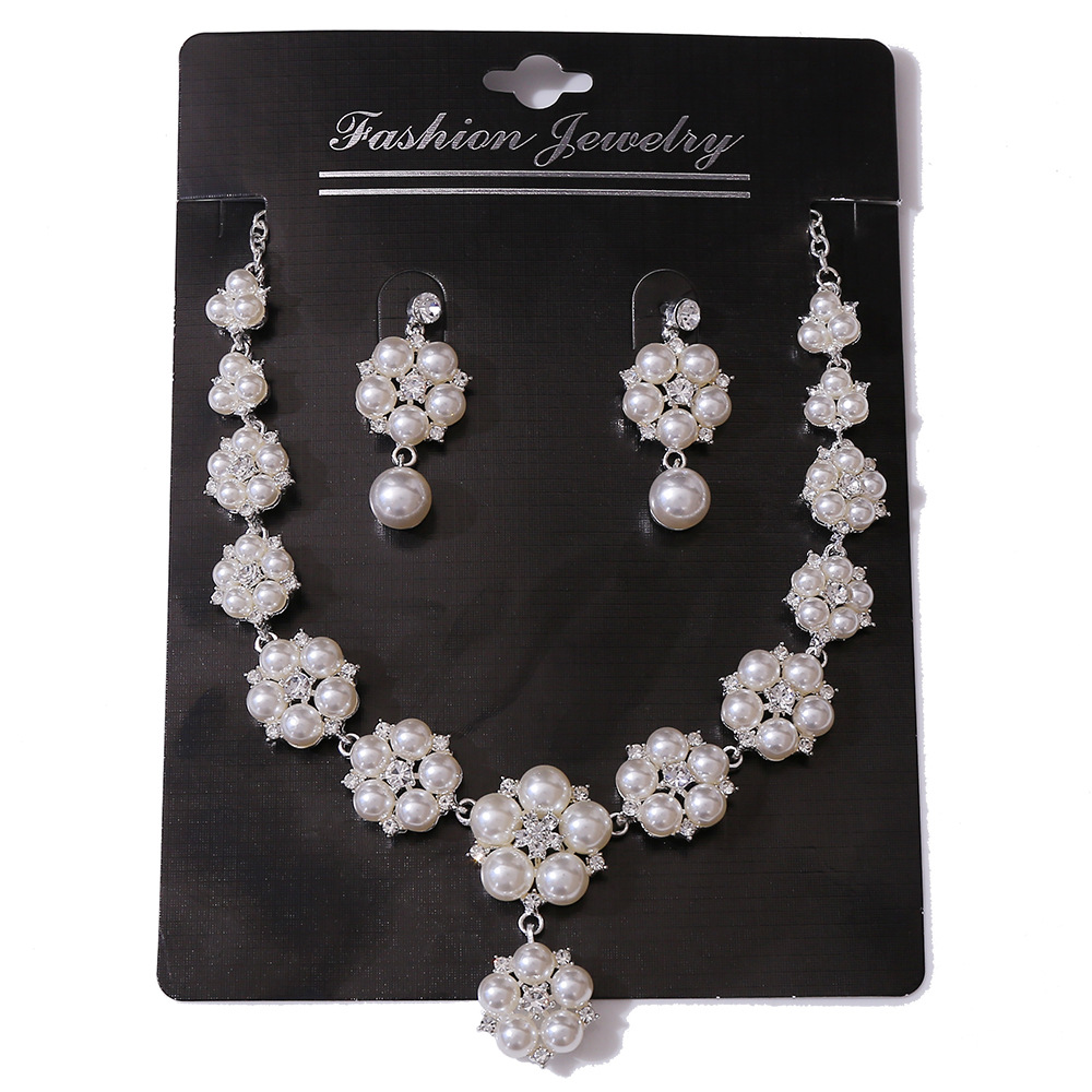 Women'S Gender Elegant Flower Alloy Inlay Artificial Pearls Rhinestones Earrings Necklace