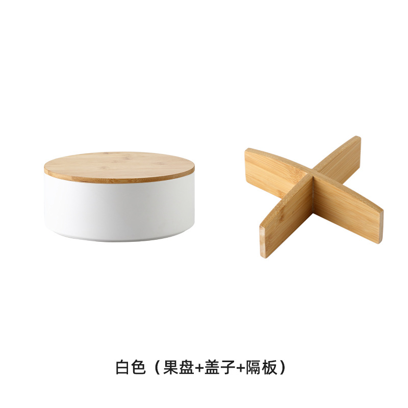Caja de caramelo de cerámica de bambú nórdico hogar sala de estar mesa de café de cerámica plato de fruta seca compartimiento con tapa Internet Celebrity Snack Plate