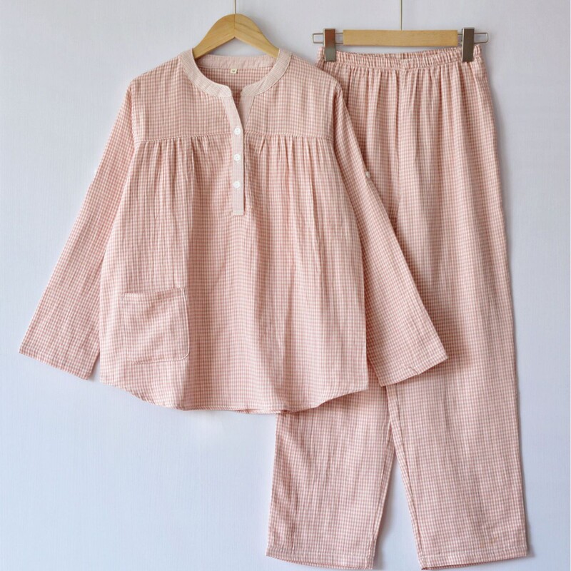 Autumn Suit Pajamas for Women, Long-Sleeved Japanese-Style Plaid, New Autumn and Winter Casual Pullover Loose-Fitting Loungewear