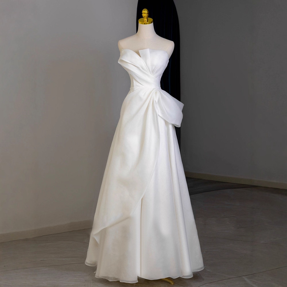 French-Style Strapless Light Wedding Dress 2026 New Model for Brides, Fairy-Like Floor-Length Wedding Gown, High-End Reception Dress
