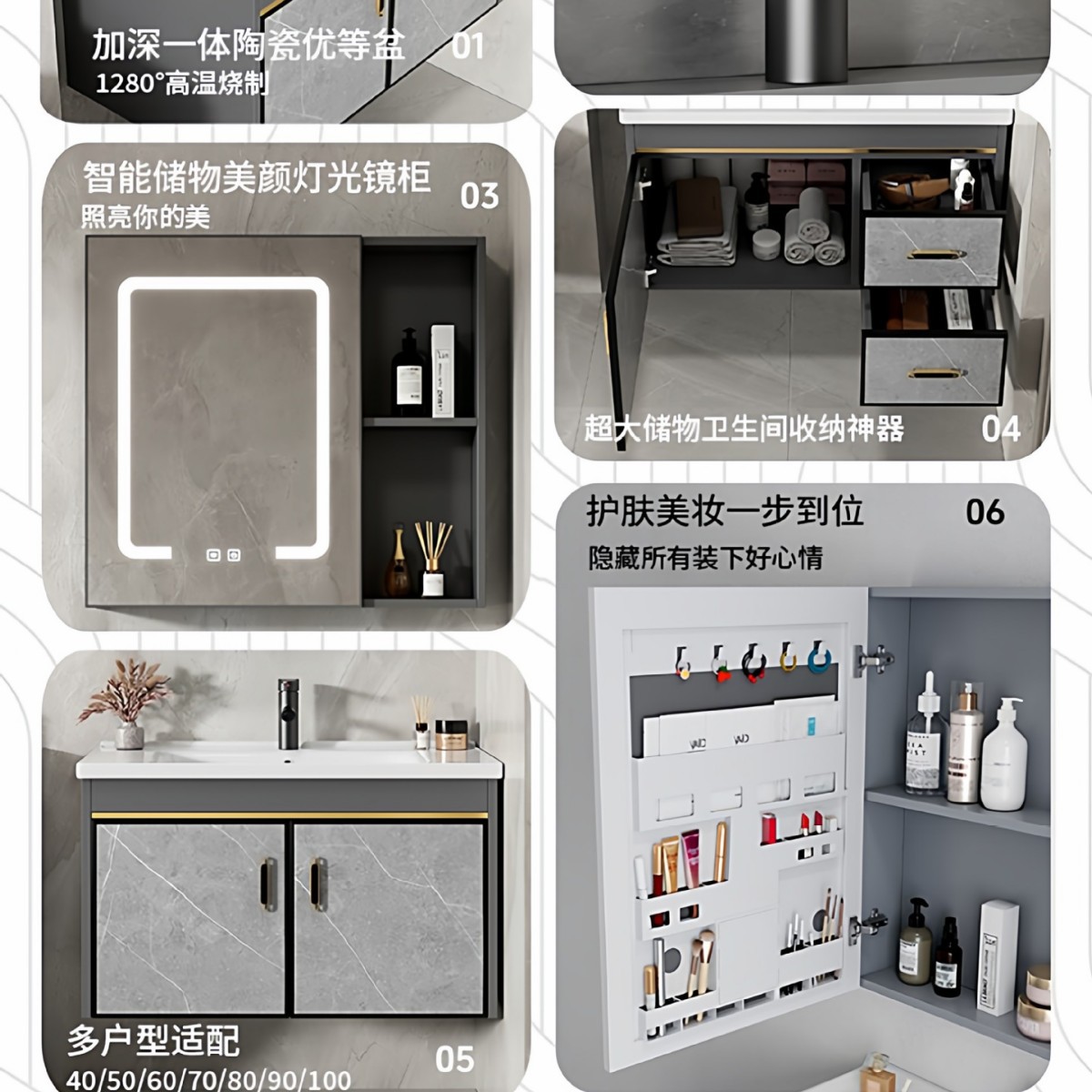 Bathroom Sink Space Aluminum Bathroom Cabinet Combination Ceramic Washbasin Household Wash Countertop Pool Slate