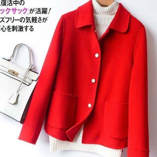 Cross-border foreign trade woolen coat for women, medium size, student lapel, loose, trendy, short, solid color, Korean style, high-end coat