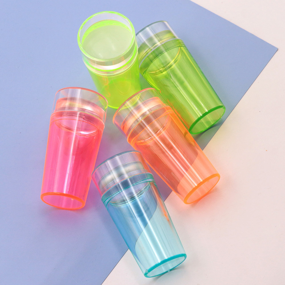 Nuevo sello de silicona de color fluorescente con tapa Juego de 2 piezas de mango de color que hace el sello de uñas francés con raspador grande