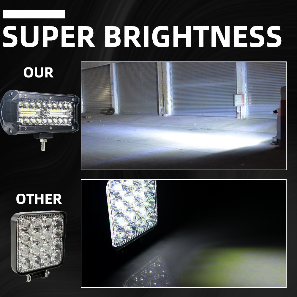 High-Brightness Three-Row 120W Work Light Spotlight Strip Light Car Off-Road Vehicle Motorcycle Front Bumper Modified Spotlight