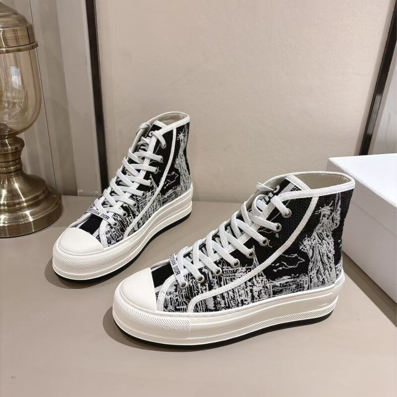 2025D Spring and Autumn New Style D Brand Letter Embroidery Thick-Soled Height-Increasing Canvas Shoes for Women Casual Versatile Lace-Up Sneakers for Women 2025D Spring and Autumn New Style D Brand Letter Embroidery Thick-Soled Height-Increasing Canvas Shoes for Women Casual Versatile Lace-Up Sneakers for Women
