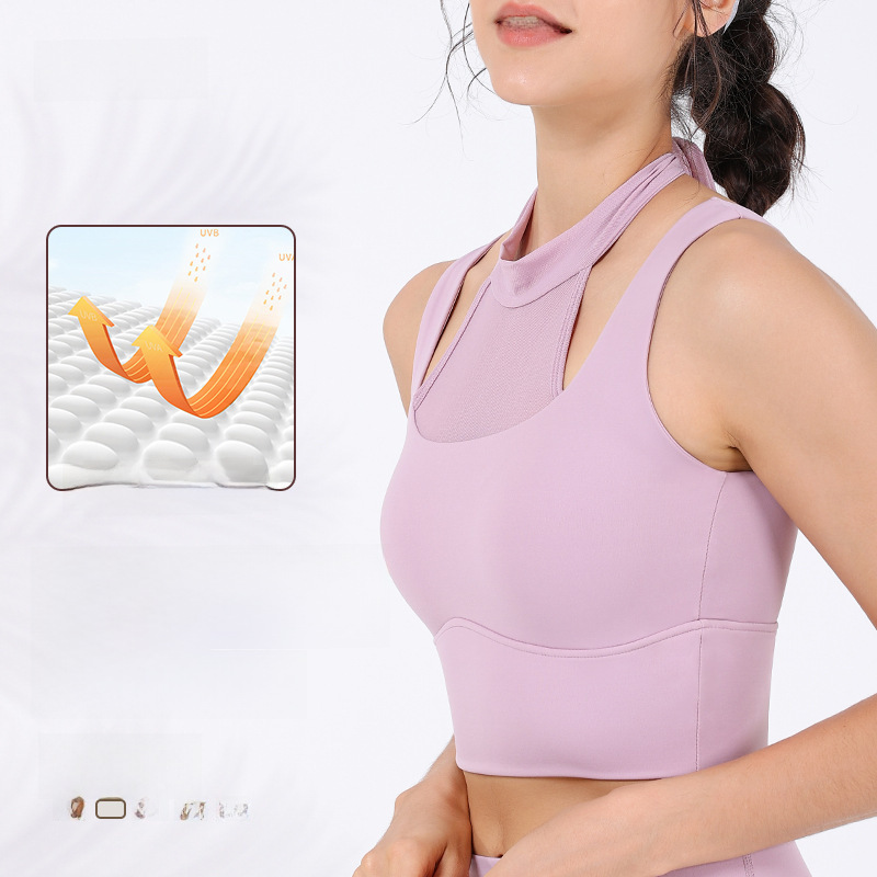 新款女防走光網紗綁脖美背加寬運動文胸防震透氣健身瑜伽運動內衣