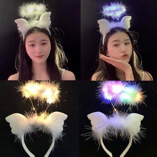 发光天使翅膀羽毛发箍仙女头箍节日表演装饰闪光头扣派对玩具批发