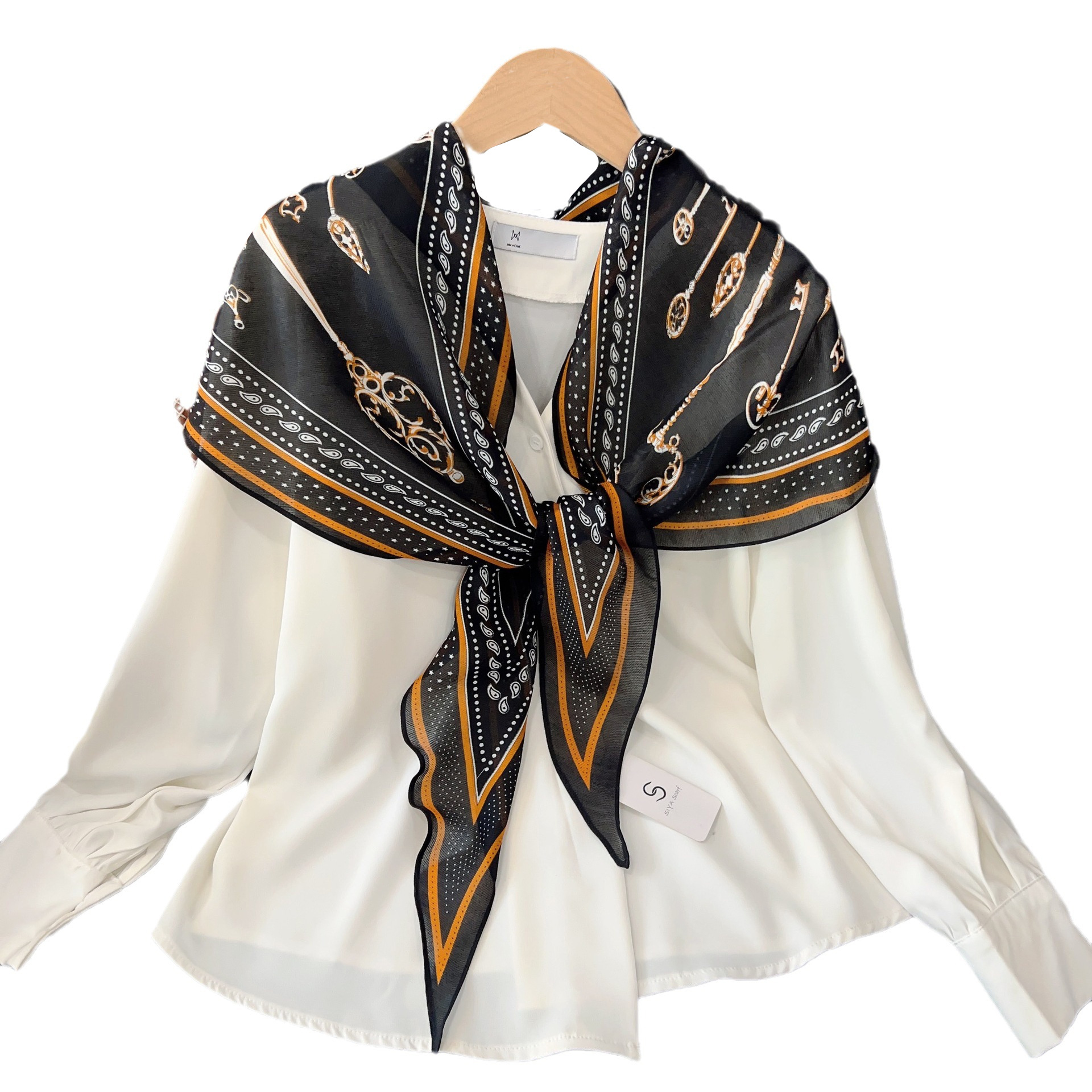 Estilo coreano elegante diamante bufanda anacardo verde triángulo bufanda verano nueva camisa a juego chal decorativo pequeña bufanda para las mujeres