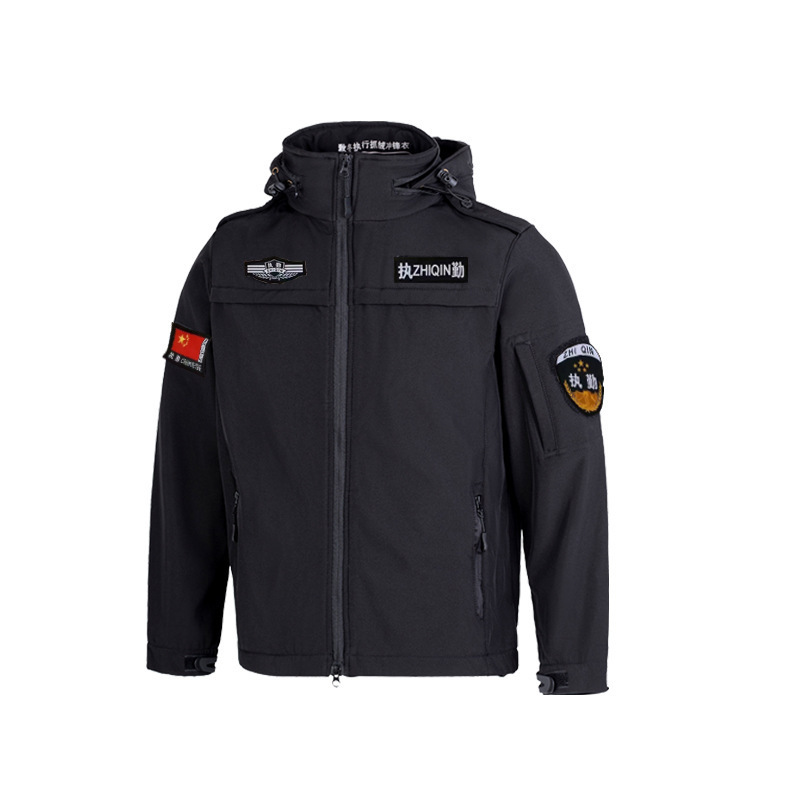 Outdoor Duty Jacket Suit for Men, Autumn and Winter Fleece-Lined Softshell Jacket, Special Duty Workwear, Security Uniform, Waterproof and Wear-Resistant