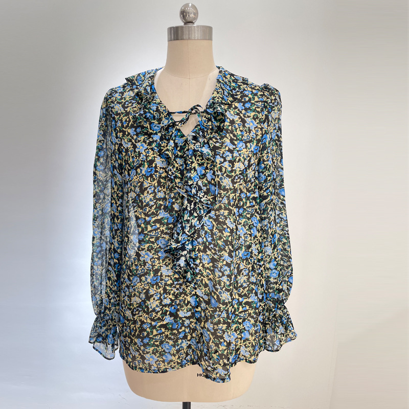 프릴 레이스-파란색과 노란색 꽃