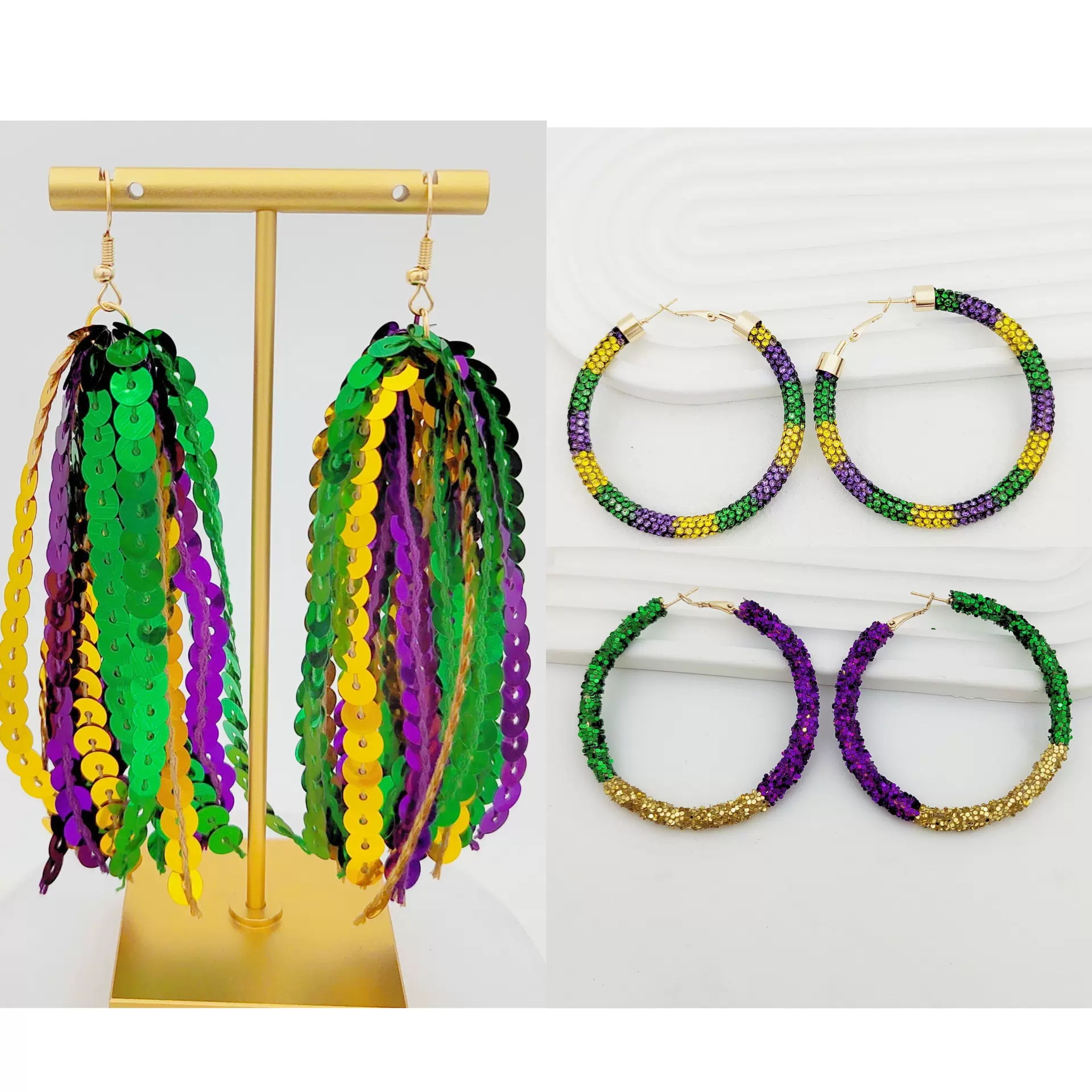 狂欢节派对圣帕特里克绿色亮片夸张耳环跨境节日装饰游行气氛饰品