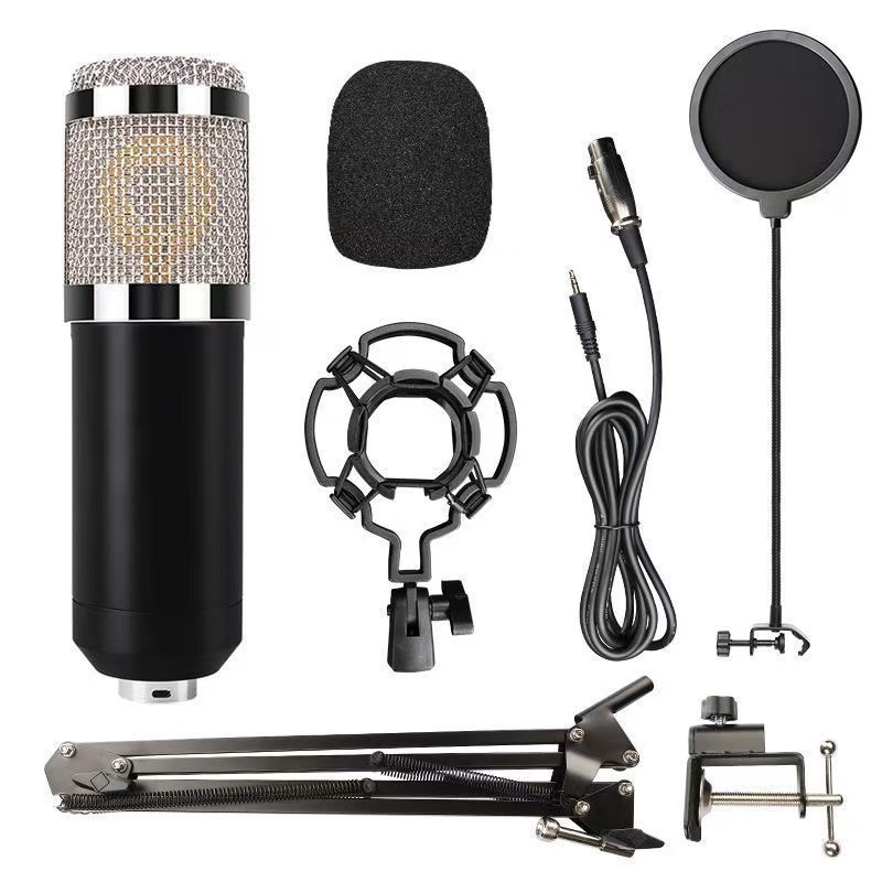 Micrófono de condensador BM800 con tarjeta de sonido V8 kit de transmisión en vivo y podcasting