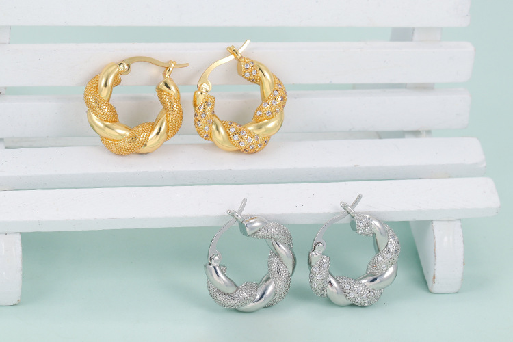 13g Weight Retro Twist Copper Hoop Earrings Plating Zircon Copper Earrings