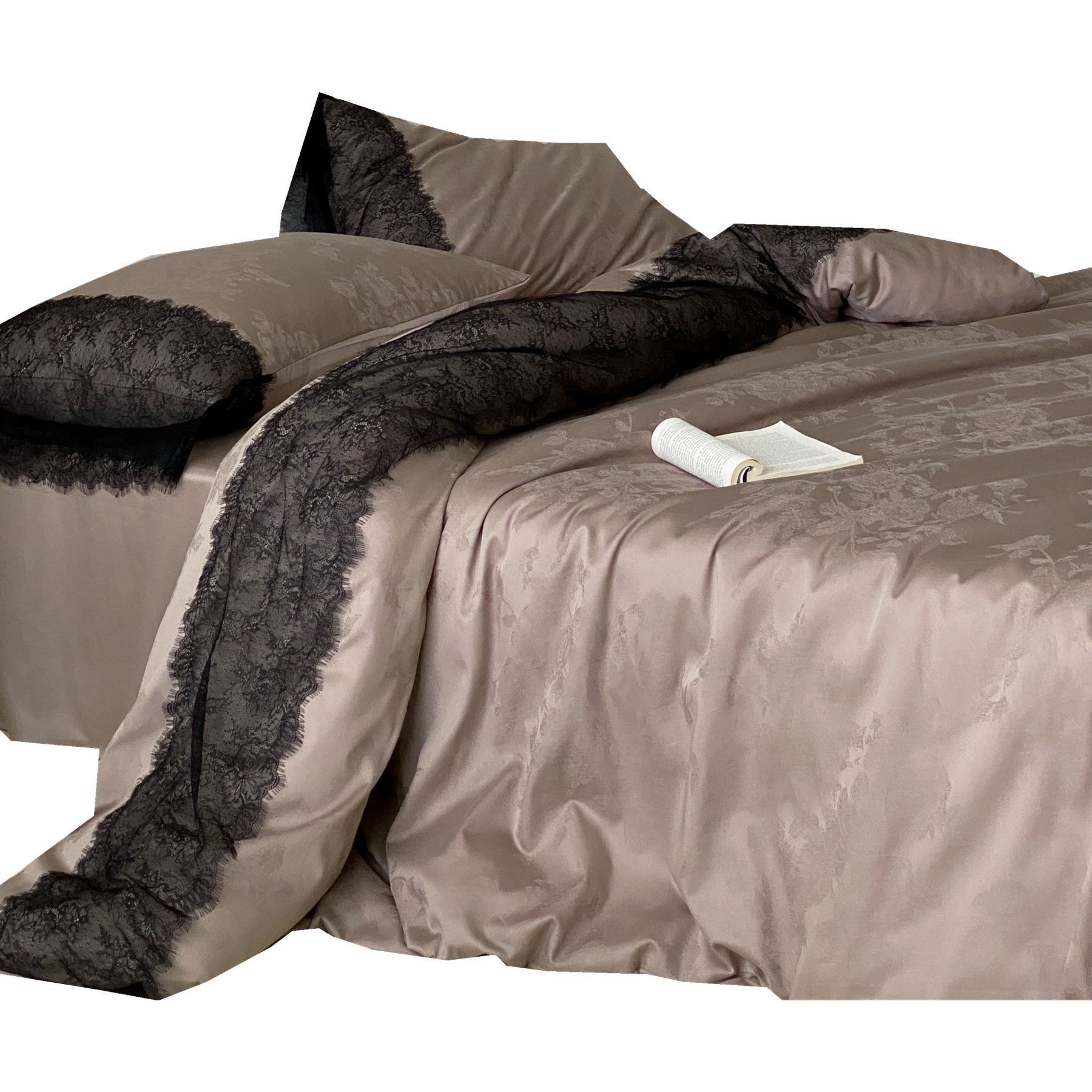 Nordic French Vintage Boho French Vintage 50-count Long-staple Cotton Jacquard Four-piece Set With Princess-style Lace Trim And Light Luxury_voghion.com