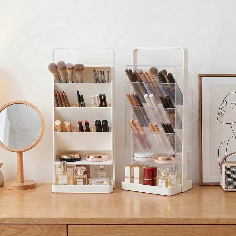 Light Luxury Cosmetics Storage Cabinet, Large-Capacity Dressing Table Storage Rack, Lipstick and Eyebrow Pencil Organizer, Makeup Brush and Jewelry Rack