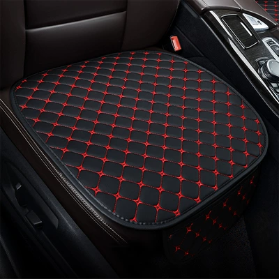 Car seat cushion four seasons Universal single piece leather three-piece non-slip backrest small waist five-seat seat cushion (Seat cushion, seat cover) - leather-four-corner-star-black-and-red-front-single-piece