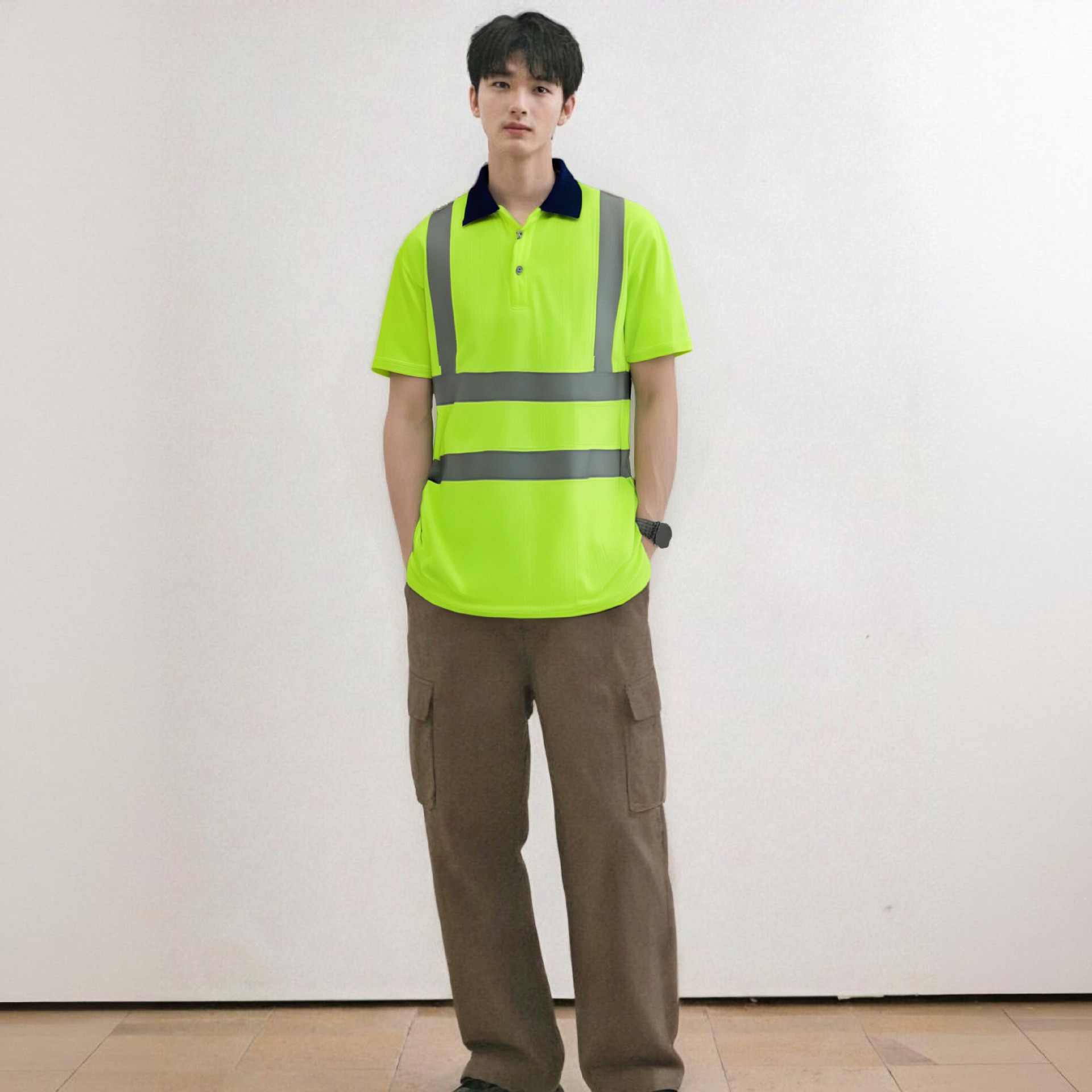 Camisa Polo de Manga Larga con Cinta Reflectante para Hombre, Ropa de Trabajo, Construcción Vial, Seguridad, Camisa de Trabajo con Cuello