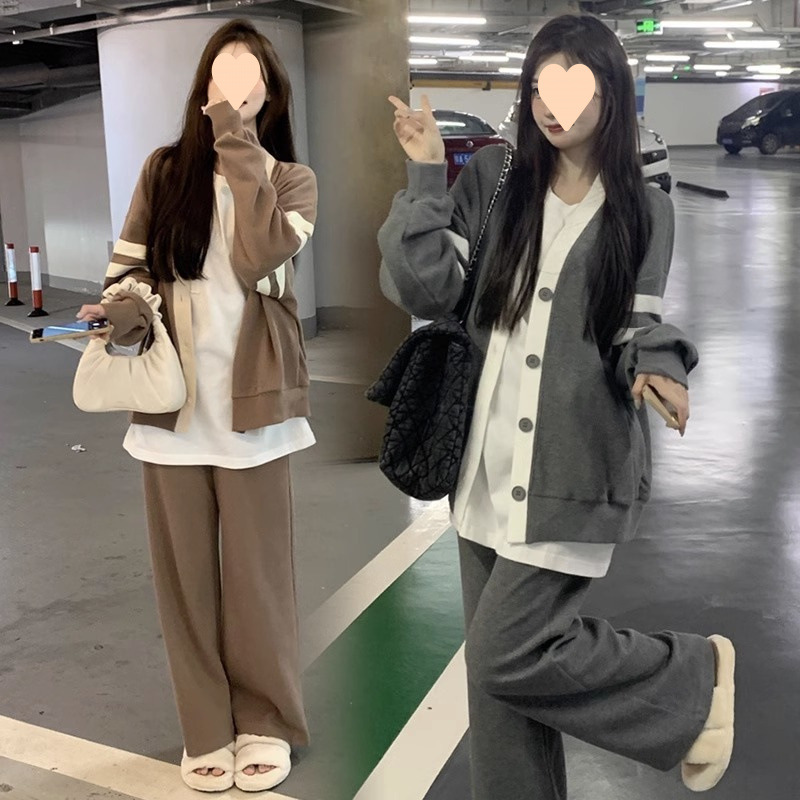 임산부 가을 정장 세련되고 스타일리시한 상의 봄과 가을 스타일 2024 새로운 아우터웨어 스웨트셔츠 대형 투피스 정장