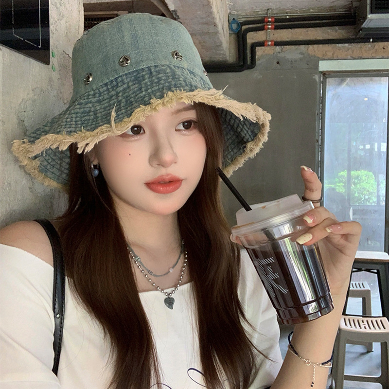 Retro japonés hace viejos sombreros de pescador de vaqueros de borde de lana para mujeres de verano versátil gorra grande para mostrar la cara pequeño sombrero solar