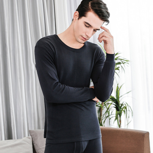 Men's Pure Cotton Warm Half-Neck Autumn Top and Bottom Set for Middle-Aged Adults and Students, Full Cotton Woolen Sweater and Pants, Winter New Arrival