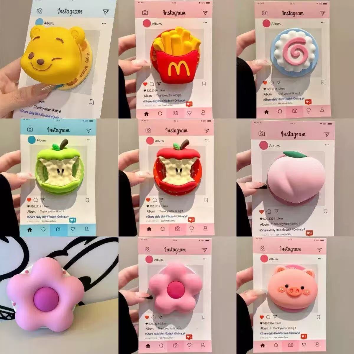 New Cartoon Bear French Fries Fish Board Suitable for Magsafe Magnetic Holder Super Adsorption Desktop Telescopic Air Bag