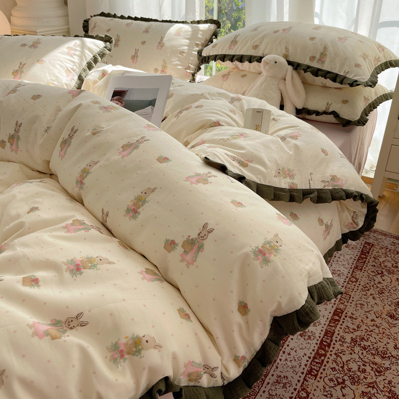Cama de hilo de doble capa de algodón de grado materno-infantil de clase A, funda de edredón de algodón de cuatro piezas, sábana 2025 nuevo estilo universal de cuatro estaciones
