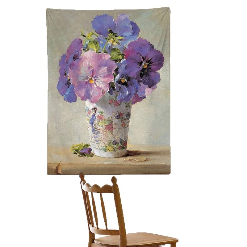 レトロな花柄油絵タペストリー、リビングルーム装飾用壁掛け布、欧米風アート壁掛け布、背景壁布、遮蔽布|undefined