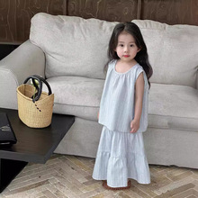 韩国童装女童夏装套装儿童无袖两件套2024新款洋气时髦夏季休闲潮