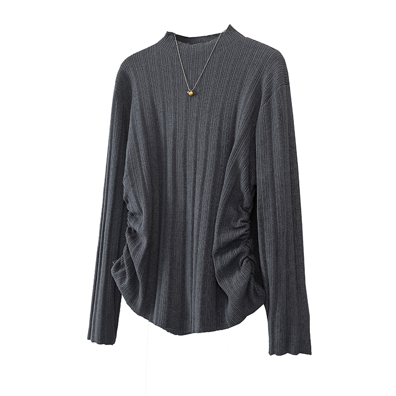 하프 터틀넥 퍼플 스웨터 숄더 긴소매 여성용 가을과 겨울 플러스 사이즈 통통녀 내베이스 셔츠 기질 탑