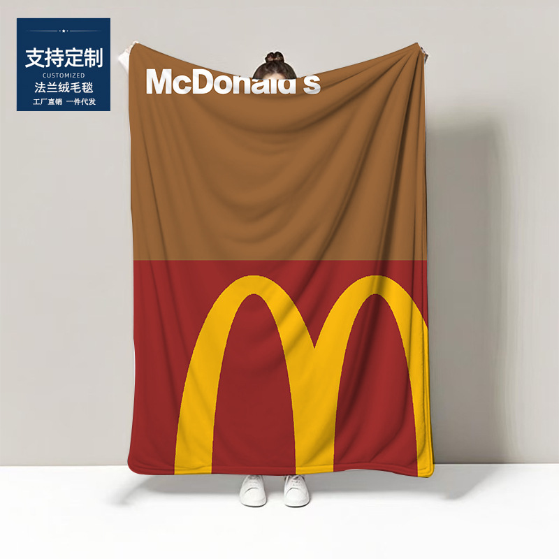 McDonald's flannel blanket, stylish and simple, thickened fleece nap blanket, cardigan blanket for student dormitories, air-conditioned offices McDonald's flannel blanket, stylish and simple, thickened fleece nap blanket, cardigan blanket for student dormitories, air-conditioned offices