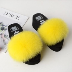 2023時尚創意毛毛拖鞋女夏外穿狐狸毛一字拖坡跟高跟泡沫底女鞋