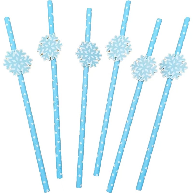 Papel de fiesta transfronteriza paja tarjeta de copo de nieve desechable postre cóctel bebida decoración paja decoración