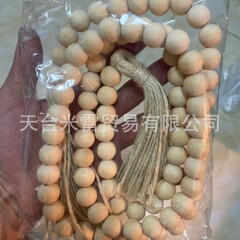 多尺寸DIY波西米亚原木家居装饰 木珠串麻绳带流苏壁挂装饰木串珠