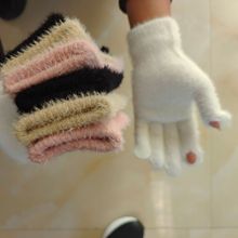 冬季加厚保暖露两指针织手套可触屏女秋冬毛手套分指防寒毛绒手套