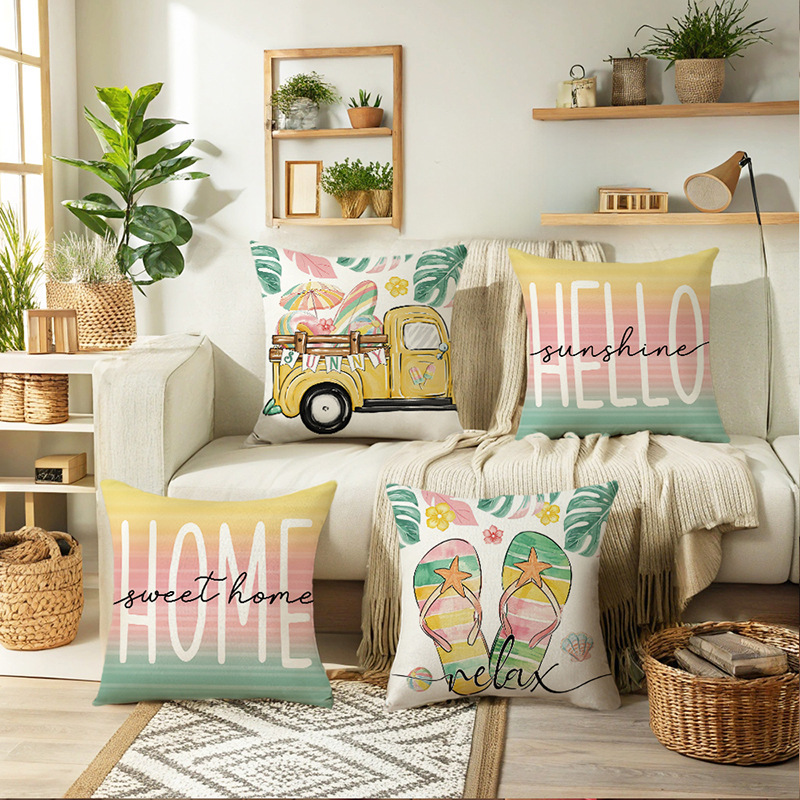 2025 New Spring and Summer Cute Pillow Case Linen Printed Holiday Home Living Room Sofa Decorative Pillow Cushion Cover