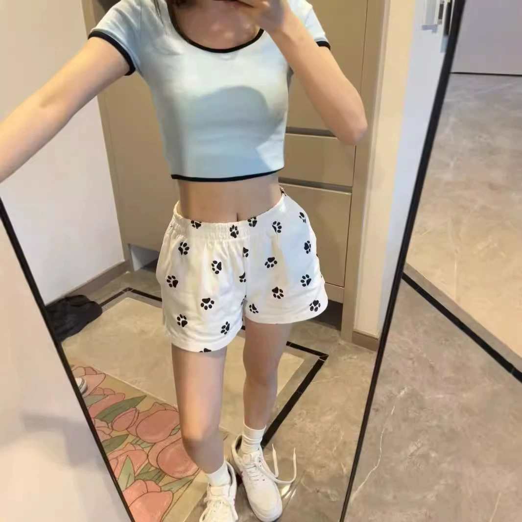 Следы рук и ног, спортивные шорты, тонкие брюки для отдыха, американский стиль, оверсайз, А-силуэт, свободный крой