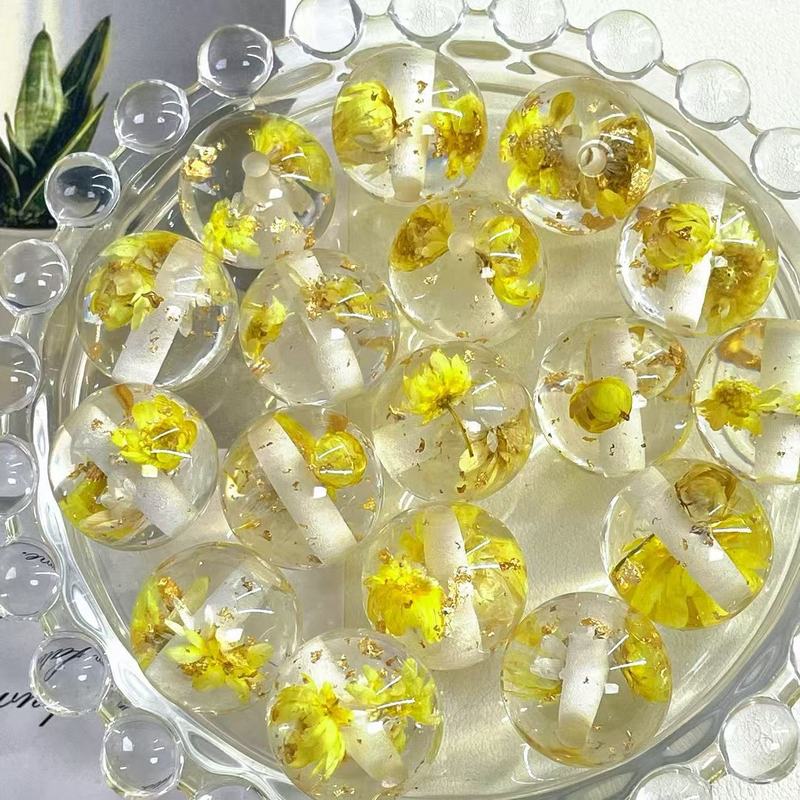 16mm树脂干花金箔圆珠真花散珠diy手工串珠项链手机链饰品配件|undefined