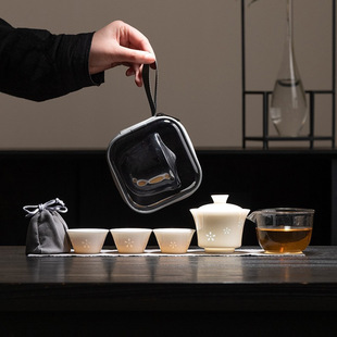 Jade Porcelain Exquisite Travel Tea Set Portable Quick Cup One Bowl Three Cups Outdoor Camping Tea Maker