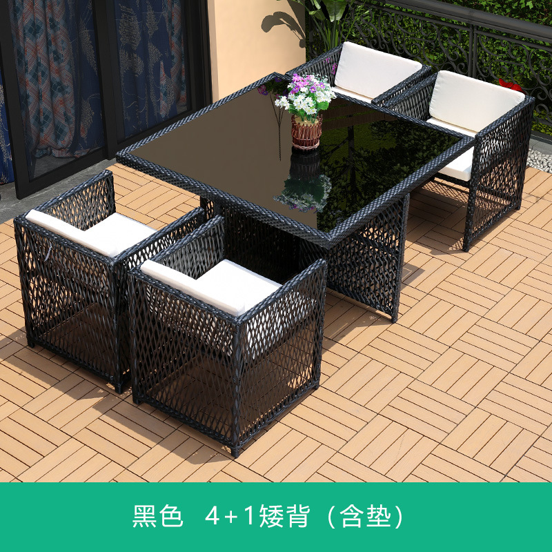 Silla de mimbre al aire libre combinación terraza de ocio balcón silla de ratán patio al aire libre mesa y silla con respaldo impermeable y protector solar