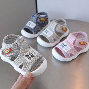 Summer new 0-1-2 years old boys and girls sandals solid bottom cloth shoes baby soft bottom toddler shoes one-piece delivery
