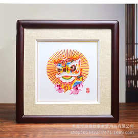 广绣粤绣醒狮木棉花荔枝广州非遗摆件特色广东舞狮刺绣狮子伴手礼